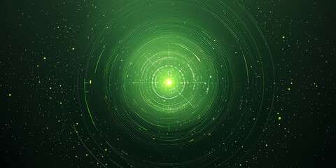 Circular arcs in military green with a subtle radar sweep line, tiny blips, and coordinates to suggest surveillance or detection