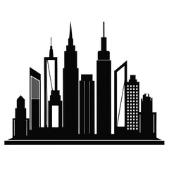 Obraz premium Modern city skyline silhouette with diverse architectural styles and tall buildings
