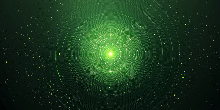 Circular arcs in military green with a subtle radar sweep line, tiny blips, and coordinates to suggest surveillance or detection