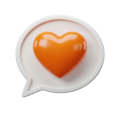 3d orange heart icon in a white chat bubble realistic render isolated on transparent background