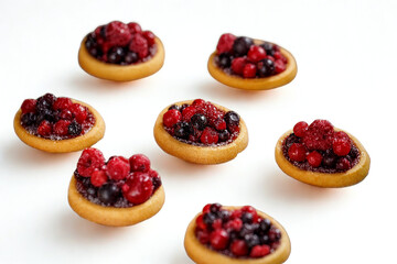 Miniature tartlets filled with fresh berries and pomegranate seeds