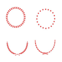 Collection of four decorative floral wreath and garland elements in pink and red hues isolated on transparent background