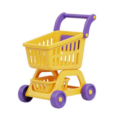 3d children's play shopping cart with double basket realistic render isolated on transparent background