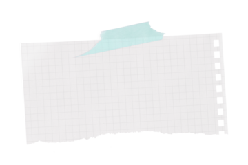 A piece of graph paper torn from a notepad, held in place by blue tape.