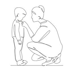 One continuous single drawing line art flat doodle mother, children, family, shirt, buttons, boy, son. Isolated image hand draw contour on a white background, hand drawn, not AI