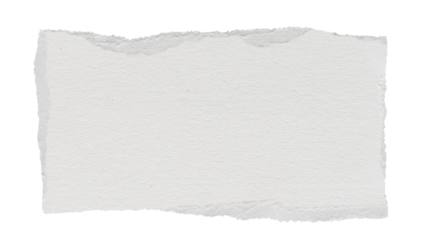 Close-up of a torn piece of white paper with rough edges, isolated on white.