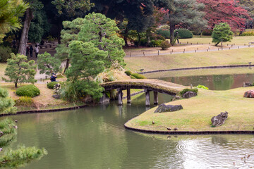 Obraz premium Small bridge in Rikugien garden, Tokyo, Japan