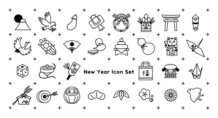 お正月のアイコンセット　線画