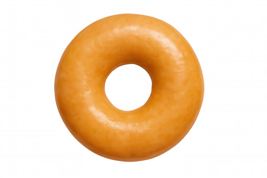 Glazed donut pastry, sweet dessert food, golden snack, confectionery sugar treat, ring shape breakfast