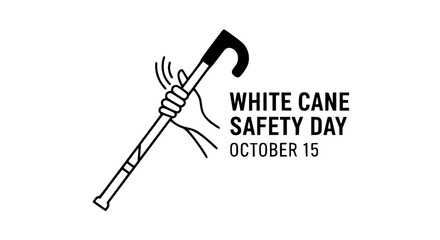 White Cane Safety Day: An artistic depiction of a hand gripping a white cane, set against a backdrop that features typography, which creates a poignant message dedicated to the theme. 