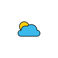 Simple Cartoon Cloud with Yellow Sun on White Background