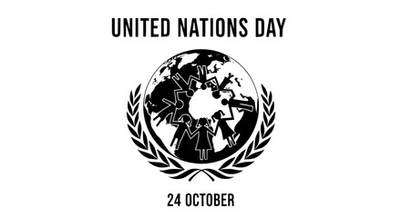 United Nations Day Illustration: An emblem with the words United Nations Day prominently displayed atop a symbolic image of the globe, enclosed by a laurel wreath.