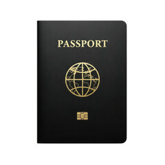 Fototapeta premium Black passport with gold details on transparent background