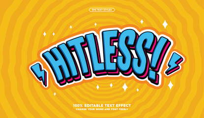 Hitless: Bold, badge emblem, text effect for a comic, poster dynamic look. Fully editable for versatile design applications. Vector eps illustration