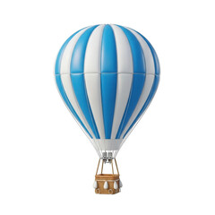 3d vintage hot air balloon with blue and white stripes isolated on transparent background