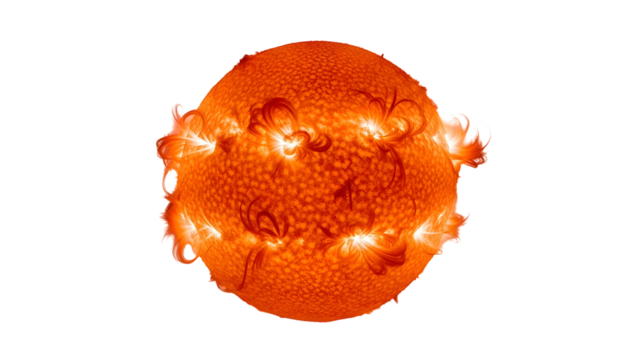 Glowing orange sun with intricate swirling flares - Powered by Adobe