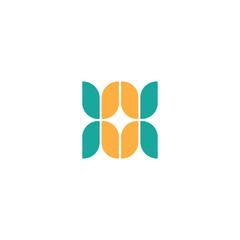 Geometric Shape Teal and Gold Repeating Pattern on White