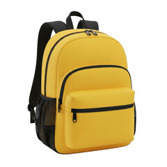 Bright yellow backpack front view ideal for school travel and everyday carry isolated on transparent background