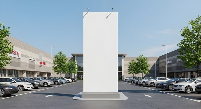 Vertical billboard mockup in modern city parking area. Great for outdoor marketing design, event posters, and promotional branding visuals.