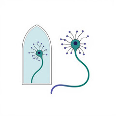 a neuron facing its reflection, symbolizing the neuroscience concept of mirror neurons and empathy in the brain.
