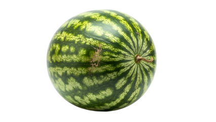 Round green watermelon with faded stripes on a black background