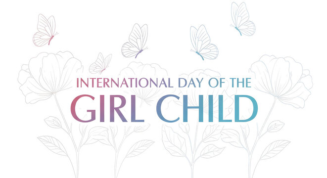 design for the International Day of the Girl Child celebrating empowerment and freedom with delicate floral and butterfly line art