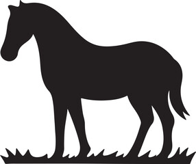 Silhouette of a majestic horse standing in grass