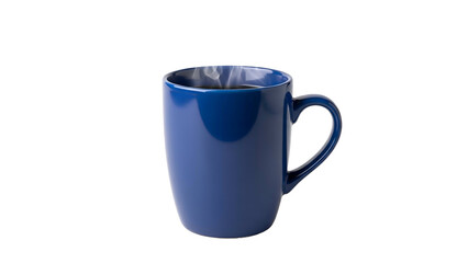 Steaming dark liquid in a cobalt blue mug on black background