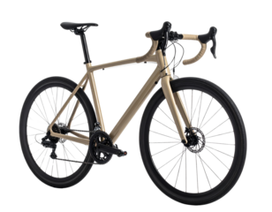 Minimalist Beige Road Bike Angled Front View, White Studio Background