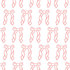 Seamless red ribbon bow pattern on white. Repeating red ribbon bow pattern on a white background, perfect for wrapping paper, textile prints, or festive design projects