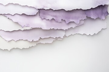 Fototapeta premium Layered torn paper pieces in shades of lavender and white, creating a textured, muted background.
