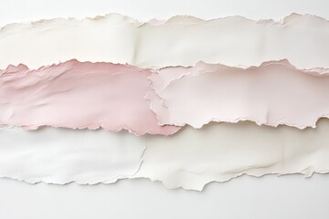Fototapeta premium Layered strips of torn paper in soft pastel colors create a delicate and muted aesthetic.
