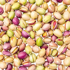 Overhead view of fresh pistachios on a transparent background