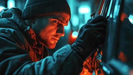 A person holding a weapon in a dimly lit space, suitable for crime or thriller story scenarios