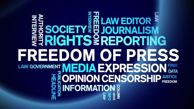 Freedom of Press animated word cloud-text design animation tag kinetic typography seamless loop.