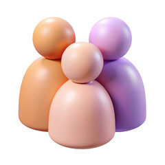3d rendering of three stylized figures in peach and lavender colors with round heads transparent background