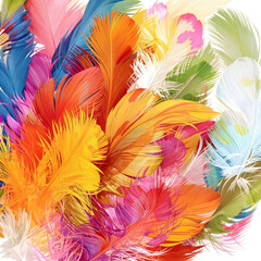Colorful feather arrangement on transparent background