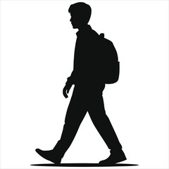 Student Walking with Backpack Silhouette – Young Learner Commuting to School, University Life, Education Journey, Back-to-School Concept, Student Lifestyle, Campus Walk, Academic Routine..