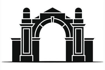University Campus Gate Archway with Twin Towers and Domes Silhouette, Academic Entrance Symbol, Collegiate Gateway Vector Illustration