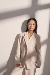 ジャケットを着た若い女性のムーディーなポートレート