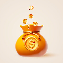 Money bag with golden coins. Financial success and good investment.