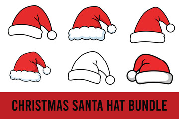 Christmas Santa Hat Vector Bundle – Festive Red Holiday Caps Collection for Winter Celebration Designs