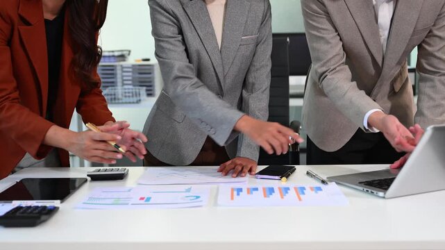 Business team meeting. professional investor working new start up project. Finance task. with smart phone and laptop