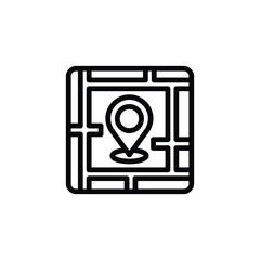 Simple Black Location Pin on Square Map Outline Icon