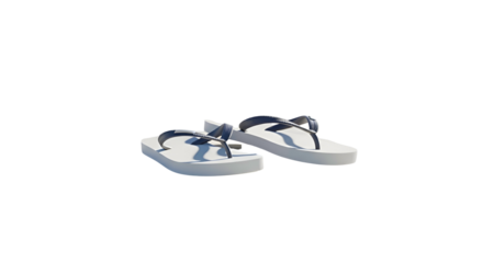 White & dark strap flip-flops, facing to the right, isolated