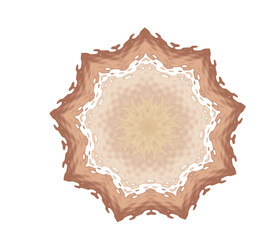 Vibrant Modern Mandala Pattern with Repetitive Zigzag Petals in Brown Pastel Shades