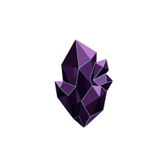 Geometric purple crystal formation on a white background.