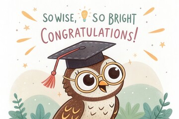 Cute cartoon owl with graduation cap congratulatory design for academic success card