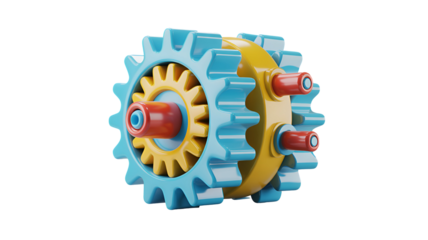 3d icon of closeup of a complex mechanical gear assembly isolated on transparent background