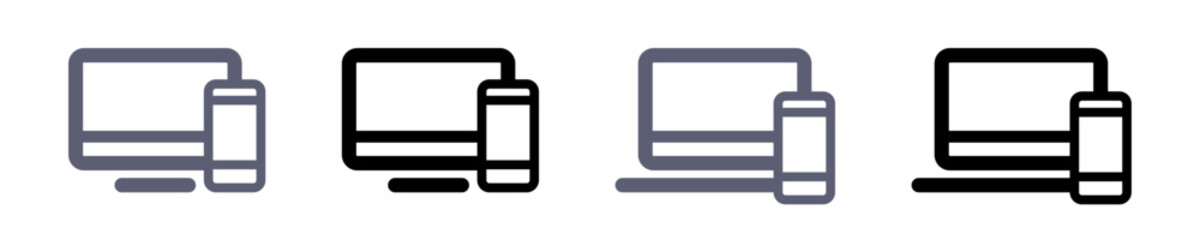 Set of laptop and mobile phone technology icons vector illustration. Design of notebook